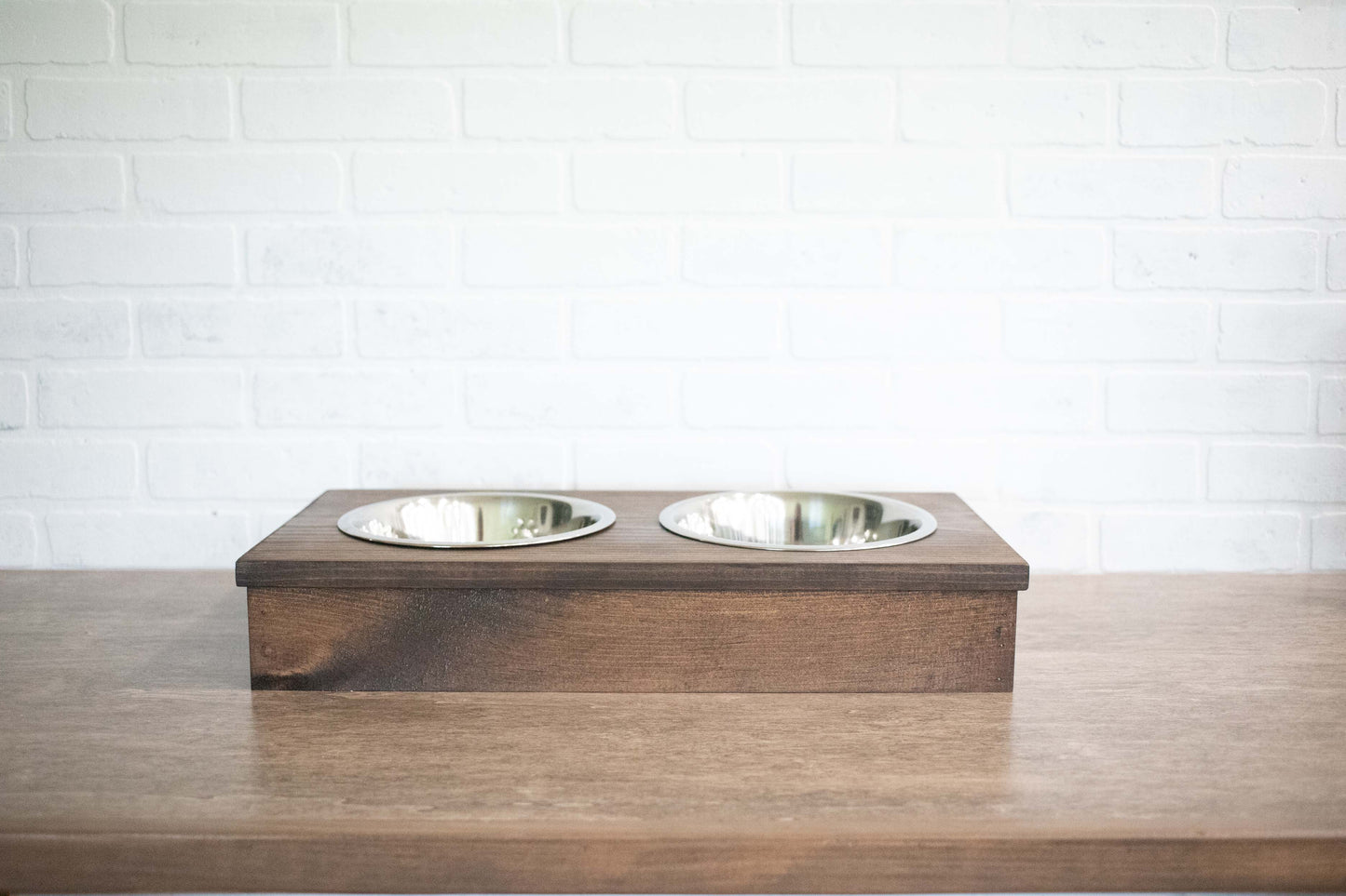 Wooden Pet Feeder with Stainless Steel Bowls, Raised Dog Food Stand