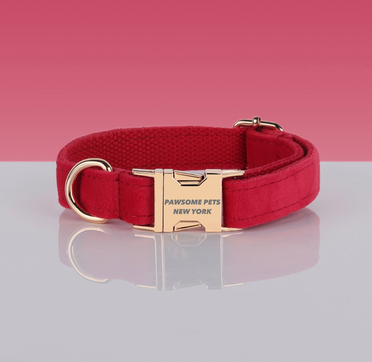 Red Velvet Dog Collar with Gold Buckle – XS to XL