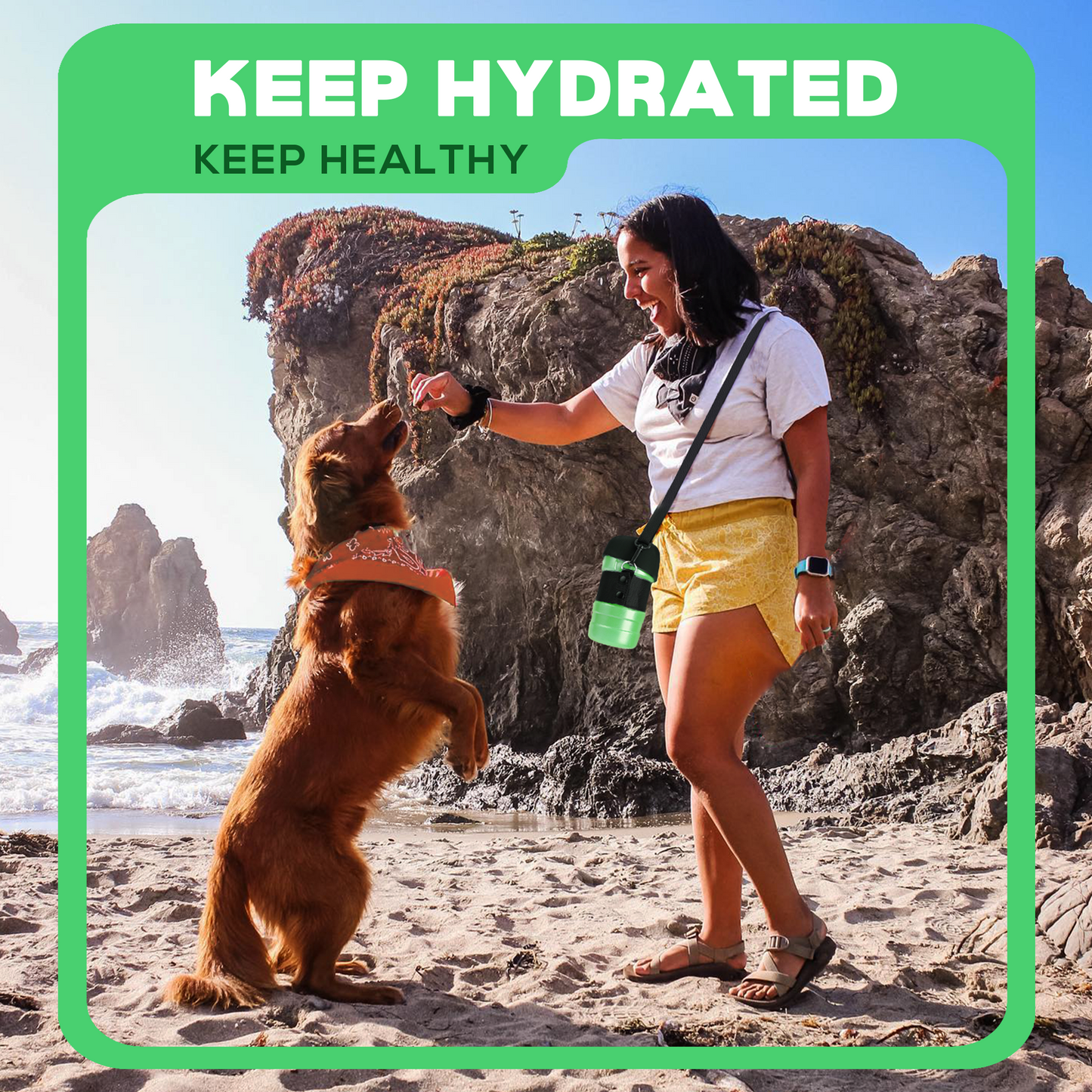 28oz Portable Dog Water Bottle Dispenser-3Gen-Green