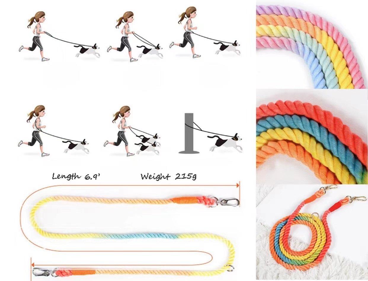 HANDS FREE DOG ROPE LEASH - DARK RAINBOW