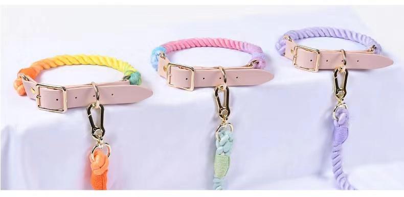 PAWSOME PETS Hands Free Rope Leash and Luxe Royal Leather Collar Bundle - Bubble