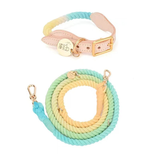 PAWSOME PETS Hands Free Rope Leash and Luxe Royal Leather Collar Bundle - Bubble