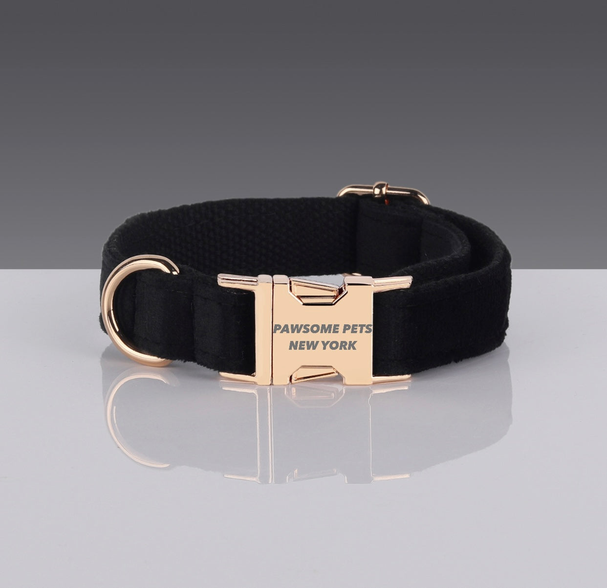 Jet Black Velvet Dog Collar with Gold Buckle – XS to XL