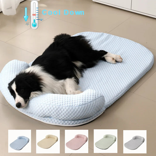 Breathable Large Dog Bed with Pillow Ice Silk Fabric