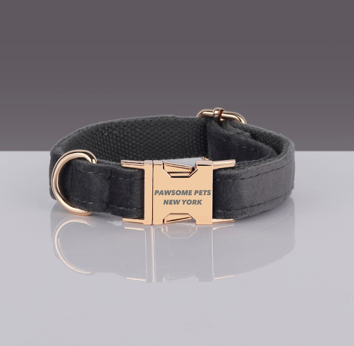 Charcoal Grey Velvet Dog Collar with Gold Buckle – XS to XL